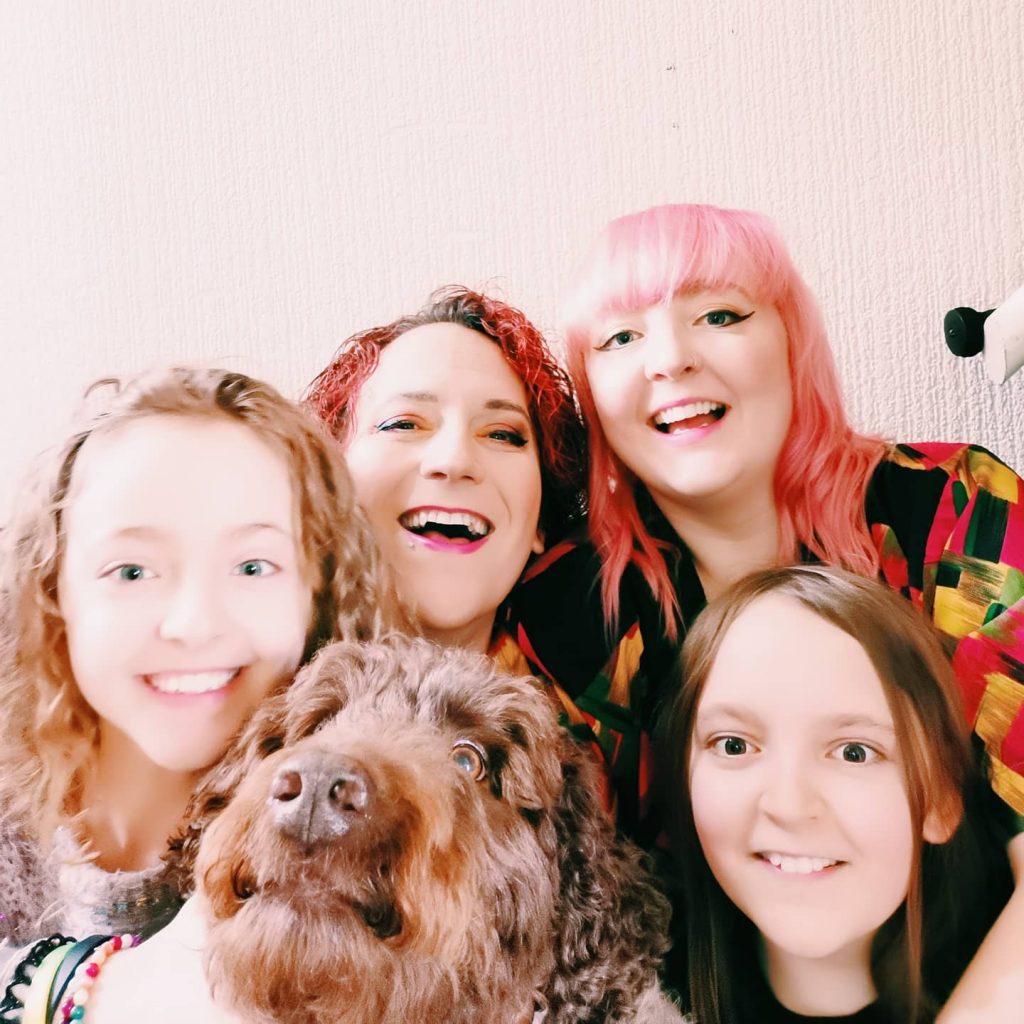 Happy family with dog